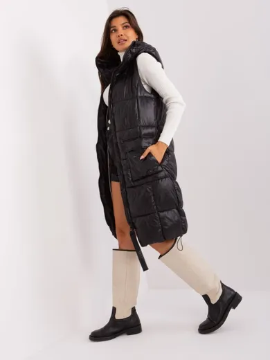 Bezrękawnik damski z kapturem, czarny, Sublevel