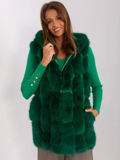Bezrękawnik damski z kapturem, zielona, Italy Moda
