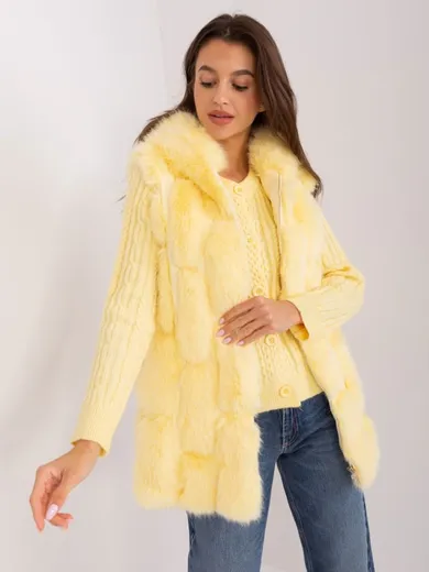 Bezrękawnik damski z kapturem, żółty, Italy Moda