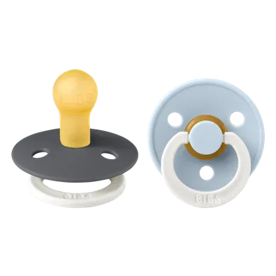Bibs, Colour, smoczek uspokajający, kauczuk Hevea, Iron Glow&Baby Blue Glow, rozmiar 1, 2 szt.