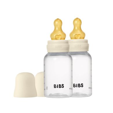 Bibs, zestaw: butelka antykolkowa dla noworodków, Ivory, 150 ml + smoczek do karmienia o wolnym przepływie, kauczuk Hevea, 2 szt.