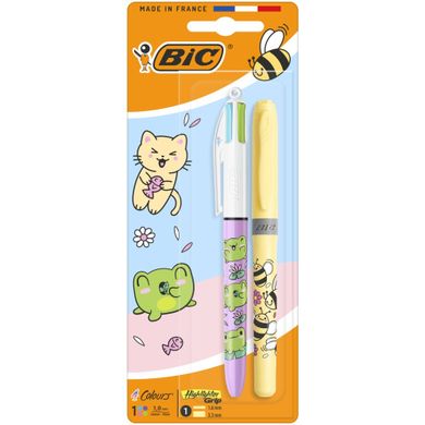 Bic, 4 Colors, Kawaii, długopis kolorowy 4w1 + zakreślacz, żółty