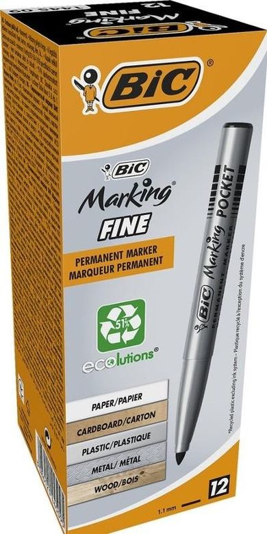 Bic, Fine Pocket Ecolutions, marker, czarny, 12 szt.