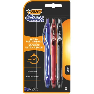 Bic, Gel-ocity, Quick Dry, długopis żelowy, 3 kolory