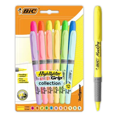 Bic, Highlighter Grip Pastel, zakreślacz, 12 szt.