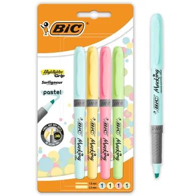 Bic, Highlighter Grip Pastel, zakreślacz, 4 szt.