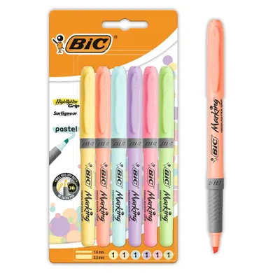 Bic, Highlighter Grip, zakreślacze, Pastel, 6 kolorów