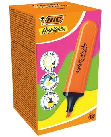 Bic, Highlighter, zakreślacz, pomarańczowy neon, 12 szt.