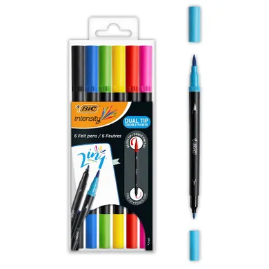 Bic, Intensity Dual Tip, flamastry dwustronne, 6 szt.