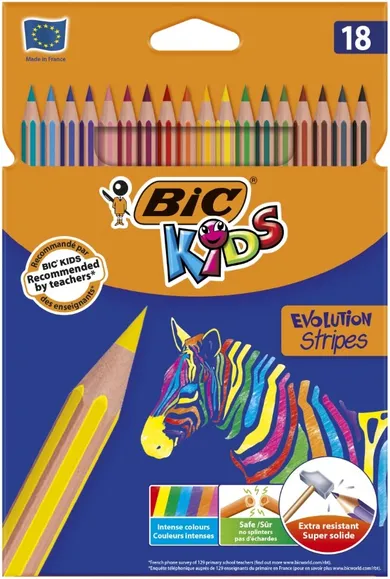 Bic, Kids, Evolution Stripes, kredki ołówkowe, 18 kolorów
