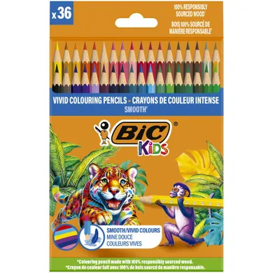 Bic, Kids, kredki drewniane, Smooth Eco, 36 kolorów