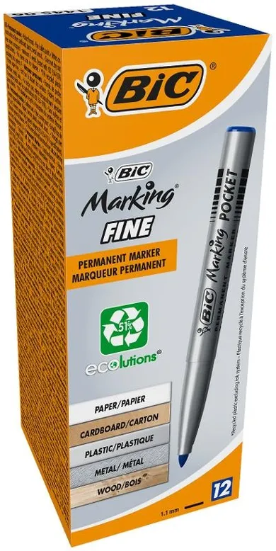 Bic, Marking Fine Pocket Ecolutions, marker permanentny, niebieski, 12 szt.