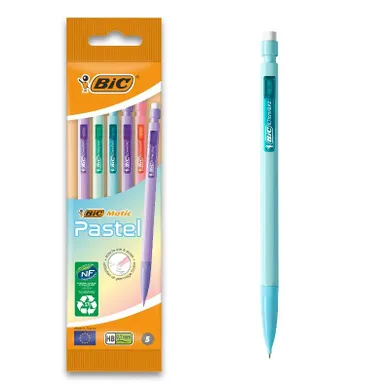 Bic, Matic Pastel, ołówek automatyczny z gumką, HB, Pouch, 0,7 mm, 5 szt.