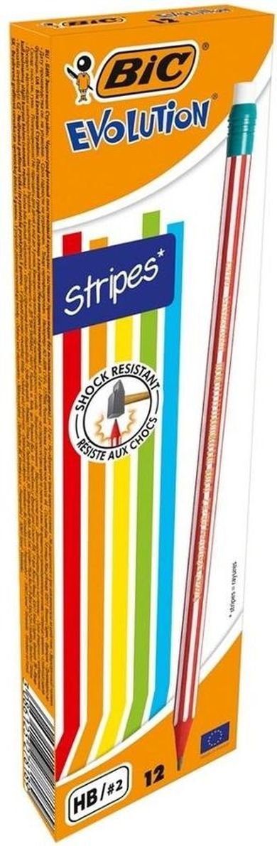 Bic, ołówek z gumką, Evolution Stripes 646 HB, 12 szt.