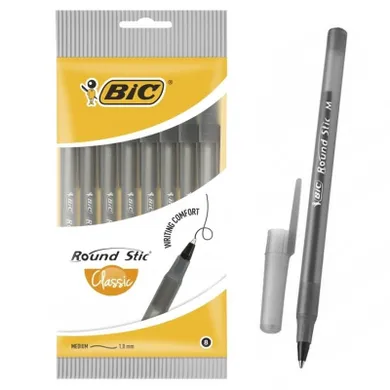 Bic, Round Stic Classic, długopis czarny, 8 szt.