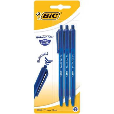 Bic, Round Stic Clic, długopis, niebieski, 3 szt.