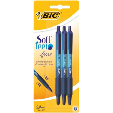 Bic, Soft Feel, długopisy, niebieskie, 3 szt.