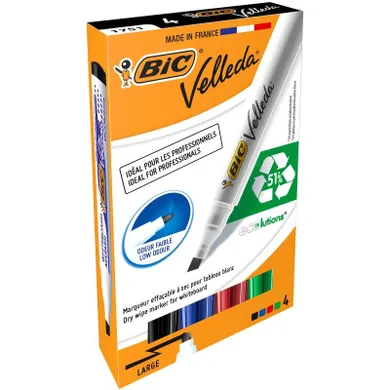 Bic, Velleda Ecolutions, marker suchościeralny, 4 szt.