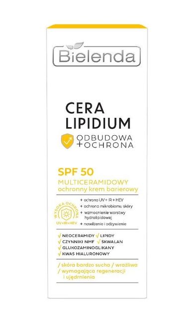 Bielenda, Cera Lipidium, odbudowa + ochrona multiceramidowy ochronny krem barierowy SPF50, 30 ml
