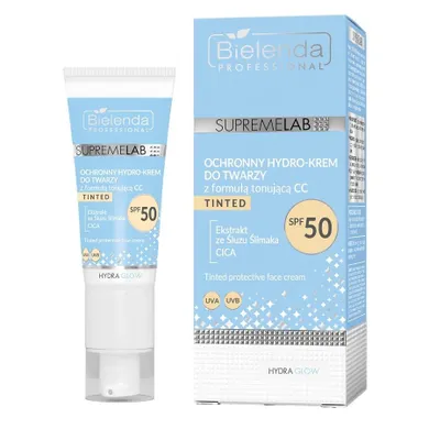 Bielenda Professional, SupremeLab Hydra Glow, ochronny hydro-krem do twarzy z formułą tonującą CC SPF50, 40 ml