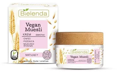 Bielenda, Vegan Muesli, krem matujący na dzień i noc, cera mieszana, tłusta, wrażliwa, 50 ml