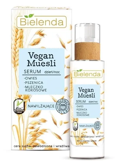 Bielenda, Vegan Muesli, serum nawilżające na dzień i noc, cera sucha, odwodniona, wrażliwa, 30 ml