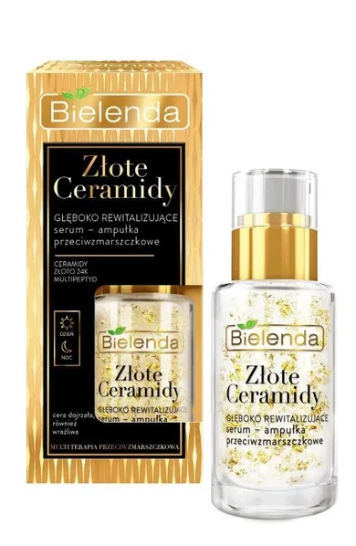 Bielenda, Złote ceramidy, głęboko rewitalizujące serum, ampułka przeciwzmarszczkowa na dzień i noc, 30 ml