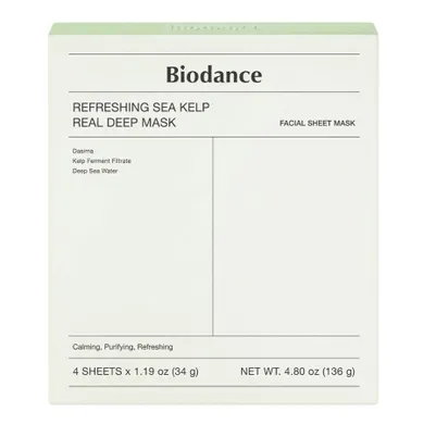 Biodance, Refreshing Sea Kelp Real Deep Mask, łagodząca maska w płachcie, 4-34g