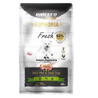 Biofeed, Euphoria Adult, karma dla psów małych ras, indyk, jagnię, 0,5 kg