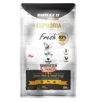 Biofeed, Euphoria Junior, karma dla psów małych ras, monobiałkowa, indyk, 0,5 kg