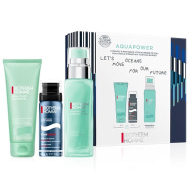 Biotherm, Homme Aquapower, zestaw, żel pod prysznic, 75 ml + nawilżający żel do twarzy, 75 ml + pianka do golenia, 50 ml