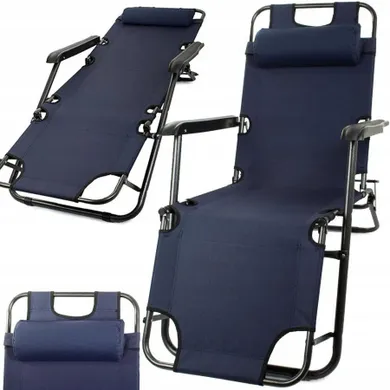 Black Forest, leżak ogrodowy rozkładany z poduszką, granatowy