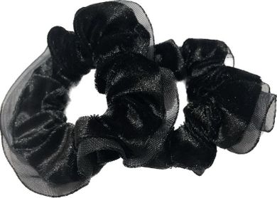 Bling, welurowa gumka do włosów, scrunchie z koronką, czarna, 2 szt.