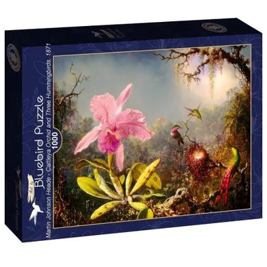 Bluebird, Orchidea i trzy kolibry, Heade 1871, puzzle, 1000 elementów