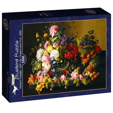 Bluebird, Severin Roesen, Martwa natura z kwiatami i owocami, puzzle, 1000 elementów