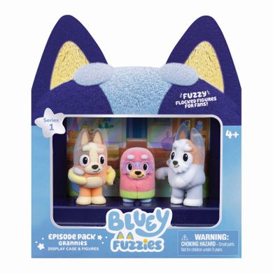 Bluey, Fuzzies, figurki flokowane z gablotką, 3 szt.