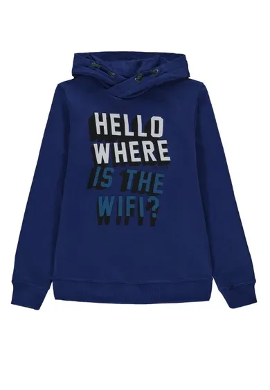 Bluza chłopięca z kapturem, granatowa, Hello Where Is The Wifi?, Tom Tailor