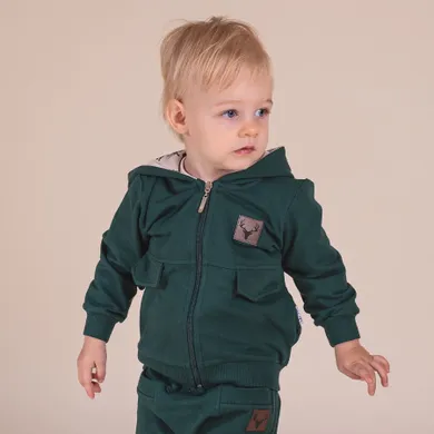 Bluza chłopięca z kapturem, rozpinana, beżowo-zielona, Nicol