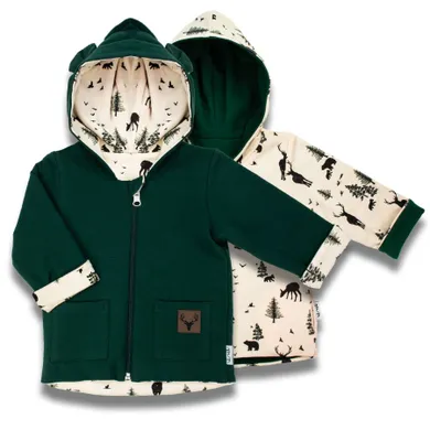 Bluza chłopięca z kapturem, rozpinana, dwustronna, beżowo-zielona, Nicol