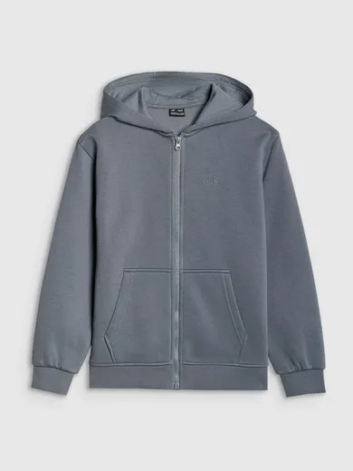 Bluza chłopięca z kapturem, rozpinana, oversize, turkusowa, 4F