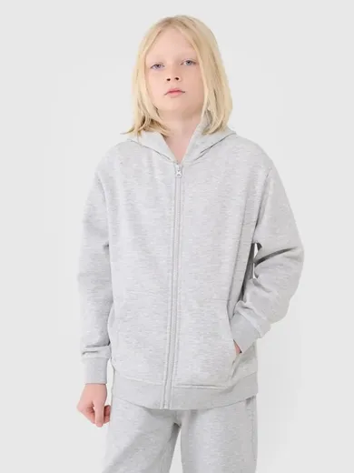 Bluza chłopięca z kapturem, rozpinana, szara, 4F