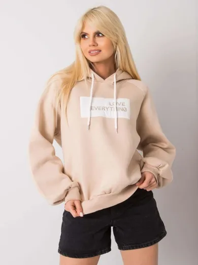 Bluza damska z kapturem, beżowa, Ex Moda