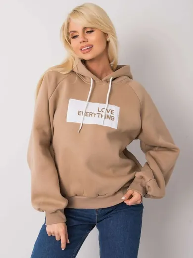 Bluza damska z kapturem, beżowa, Ex Moda