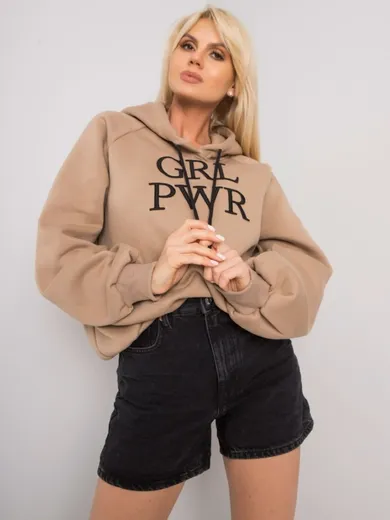 Bluza damska z kapturem, beżowa, Ex Moda