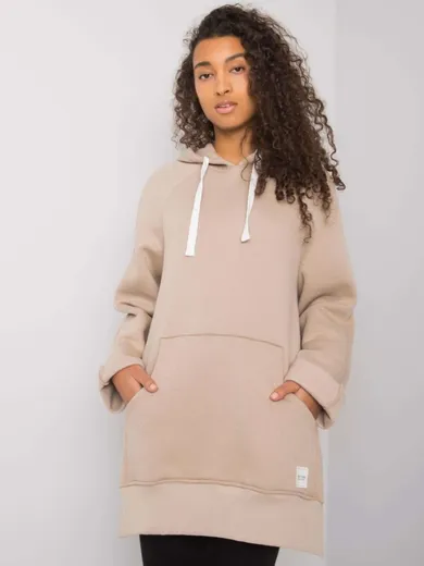 Bluza damska z kapturem, beżowa, Rue Paris