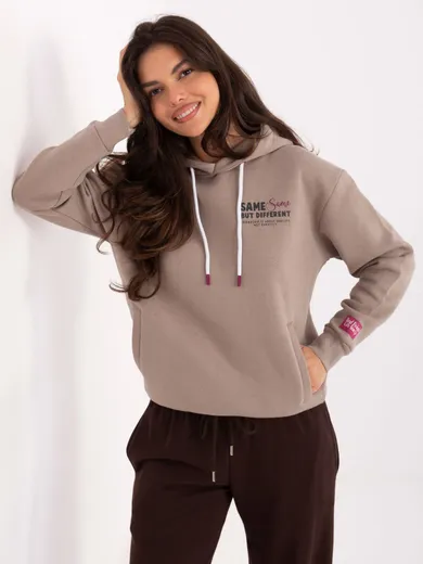 Bluza damska z kapturem, beżowa, Sublevel