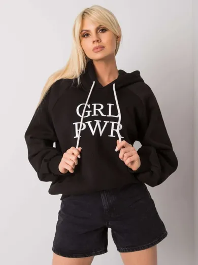 Bluza damska z kapturem, czarna, Ex Moda