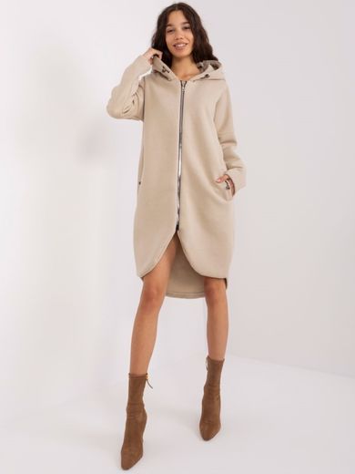 Bluza damska z kapturem, rozpinana, beżowa, Rue Paris