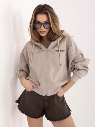 Bluza damska z kapturem, rozpinana, beżowa, Sublevel