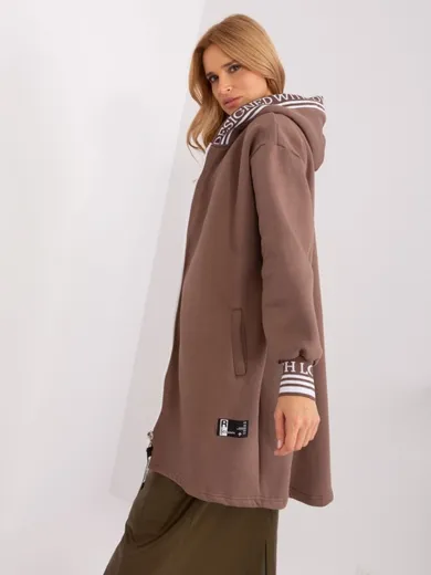 Bluza damska z kapturem, rozpinana, brązowa, Relevance